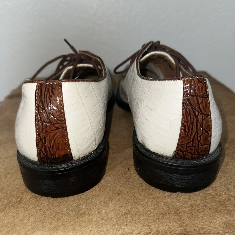 Roberto Chillini Brown & White Oxford Dress Shoes‎ Faux Leather Lace Up Mens 10